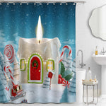 Christmas Candle Shaped House with Xmas Light in Winter Forest Shower Curtain