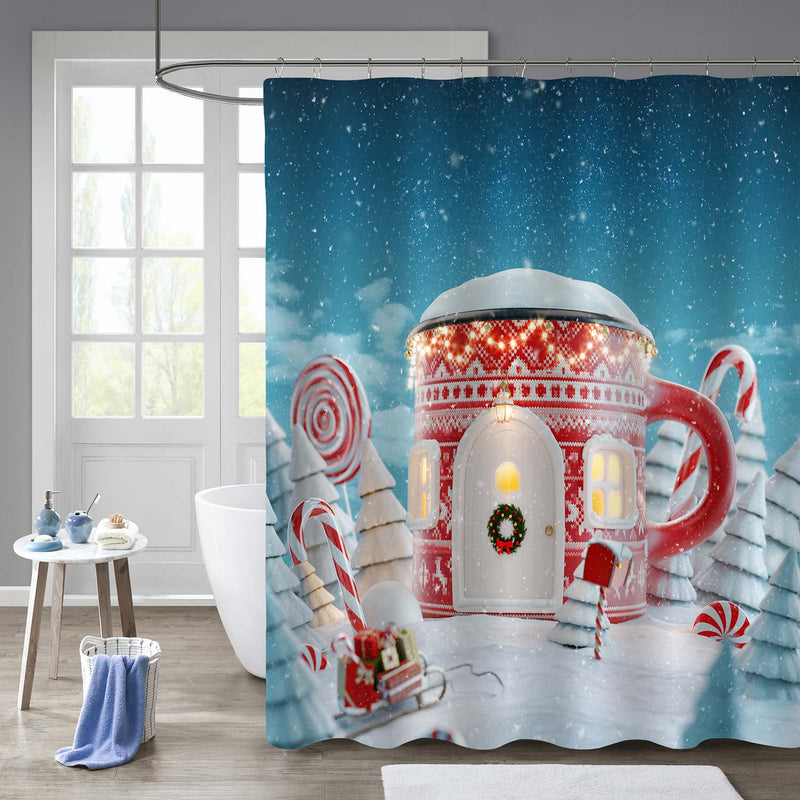 Christmas Mug Shaped House in Winter Forest Shower Curtain