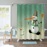 Snowman and Lovely White Rabbit and Hearts Shower Curtain - Green