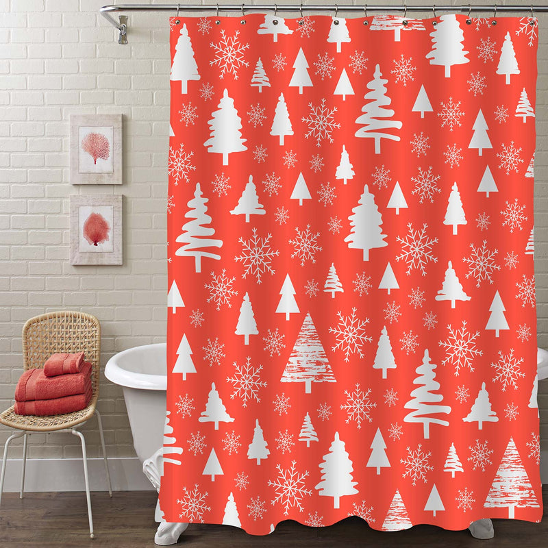 Forest on Red Backgroud with Snowflake Shower Curtain