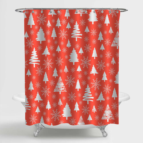 Forest on Red Backgroud with Snowflake Shower Curtain