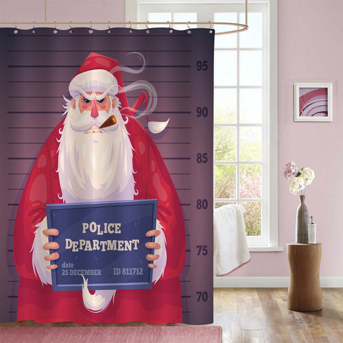 Bad Santa in Police Department Shower Curtain - Red