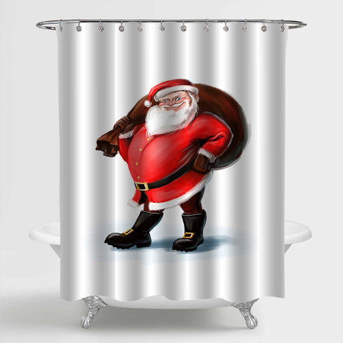 Santa Claus with a Bag of Gift Shower Curtain - Red