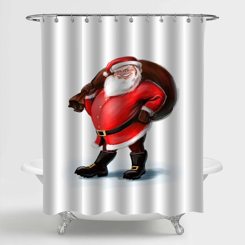 Santa Claus with a Bag of Gift Shower Curtain - Red