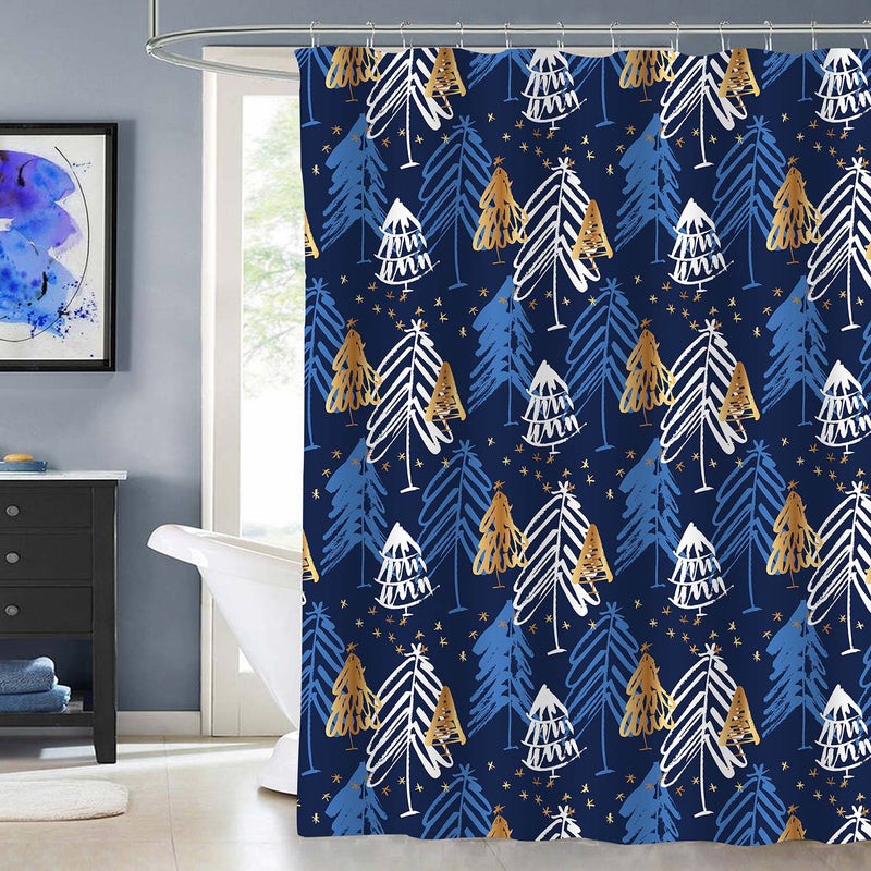Christmas Tree Silhouettes Shower Curtain - Blue
