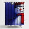 Oil Painting Christmas Snowman Shower Curtain - Dark Blue White