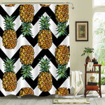 Gold Pineapple Shower Curtain with Chevron Pattern Shower Curtain