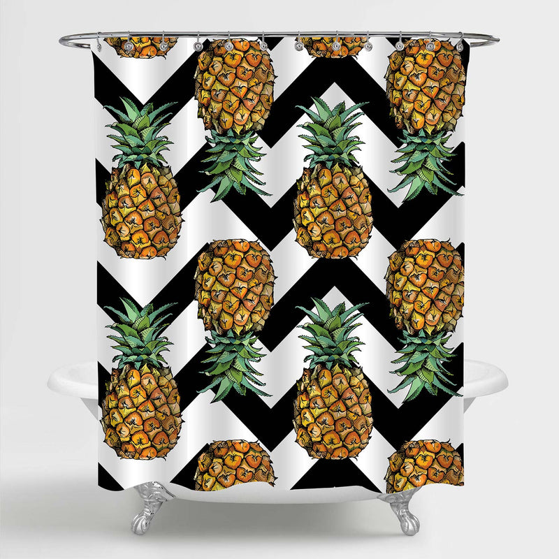 Gold Pineapple Shower Curtain with Chevron Pattern Shower Curtain
