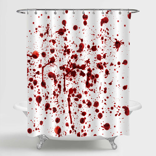 Spots and Splashes of Red Blood on a White Background Spooky Shower Curtain