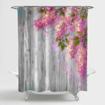 Watercolor Drawing Pink Lilac and Grey Wooden Backdrop Shower Curtain