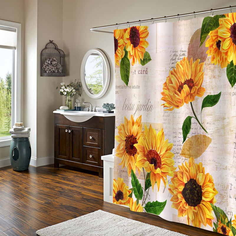 Watercolor Orange Rustic Sunflower Shower Curtain